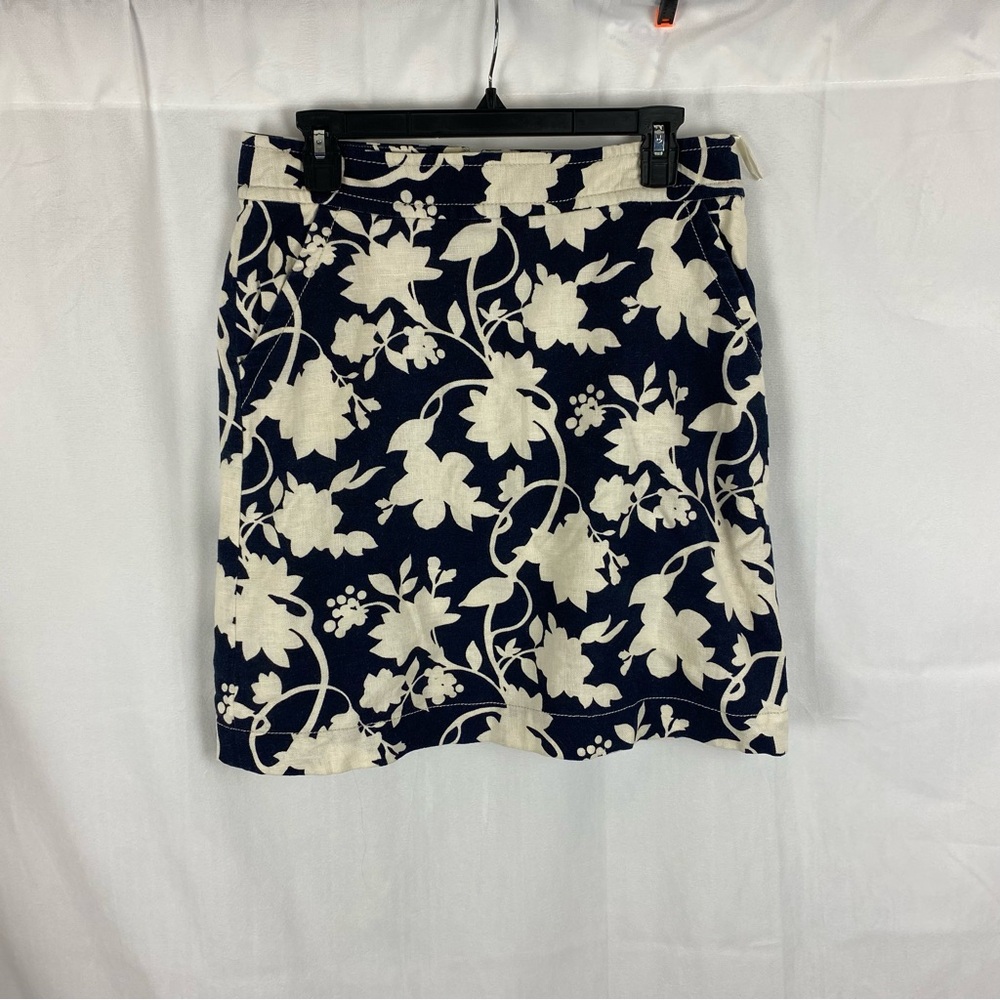 Banana Republic Skirt Women’s 8‎ Navy & White Floral Linen Blend.